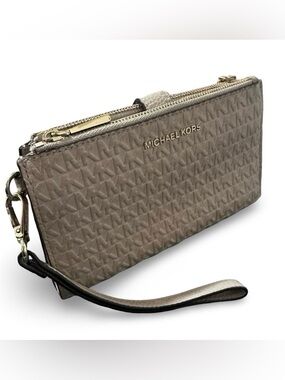 Michael Kors MK Embossed Double Zipper Wristlet Wallet Clutch